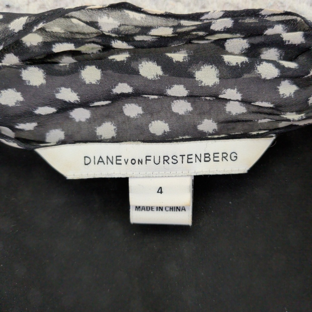 Diane von Furstenberg Arabella DVF Black White Polka Dot Silk Sheath Dress Sz 4 - Picture 3 of 11